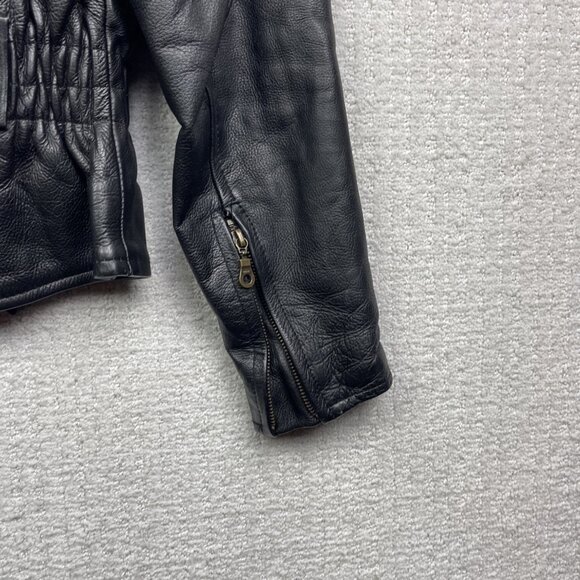Bullmaster Leather Motorcycle Belted Biker Jacket Café Racer Black Women Sz M - Picture 14 of 16